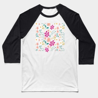 Flowy Scandi folk floral design, Flowy Floral Baseball T-Shirt